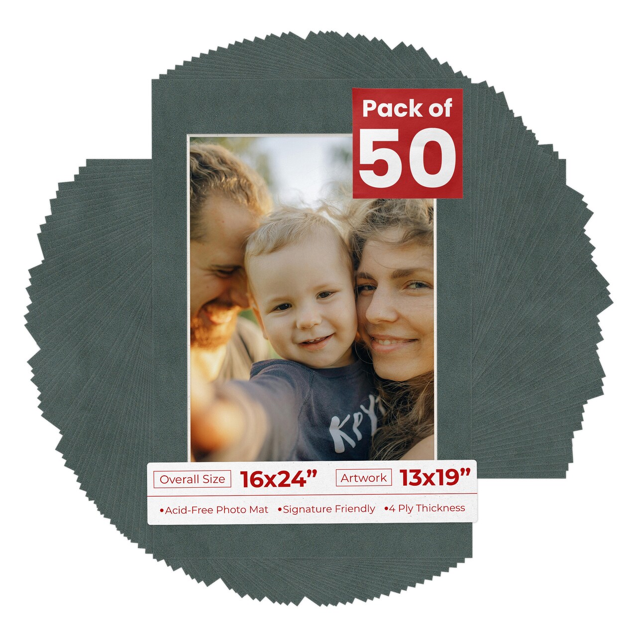 Dark Grey Suede Mat Board for 16x24 Frames - Fits 13x19 Photos